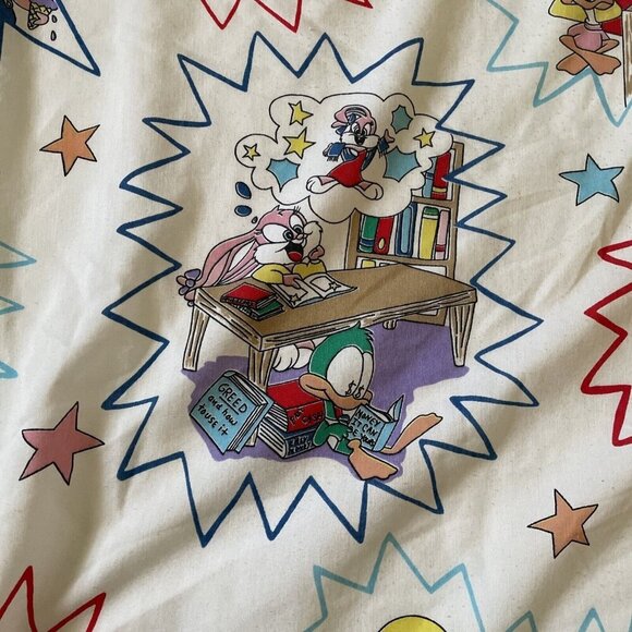 Vintage Tiny Toon Adventures 1990 Cartoon Twin Flat Sheet Cutter Fabric - Picture 8 of 13